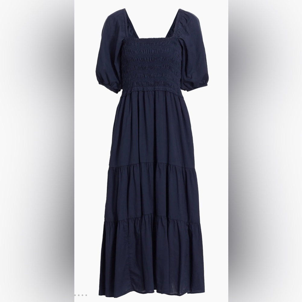 Xirena Chiara Smocked Puff-Sleeve Midi Dress, Size M